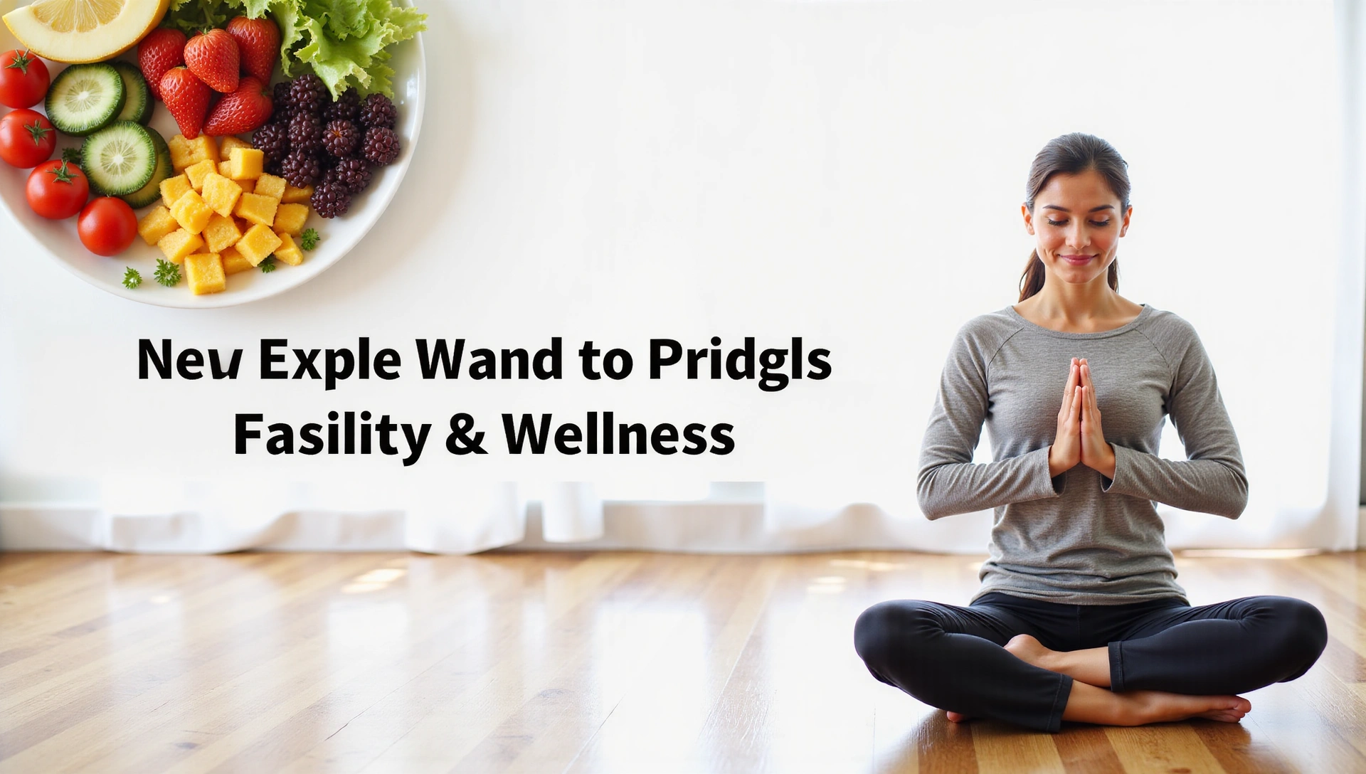 Serene image of healthy food and a person meditating, symbolizing wellness