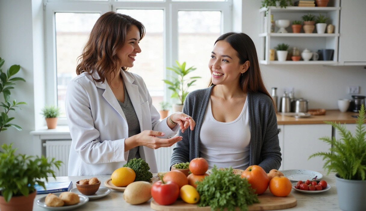 A nutritionist explaining healthy eating to a client